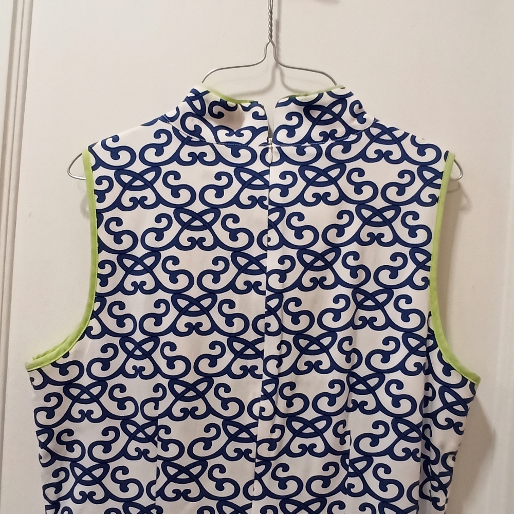 Vince Camuto Navy Blue White Print Sleeveless Cotton Dress Size 6 - Picture 7 of 16